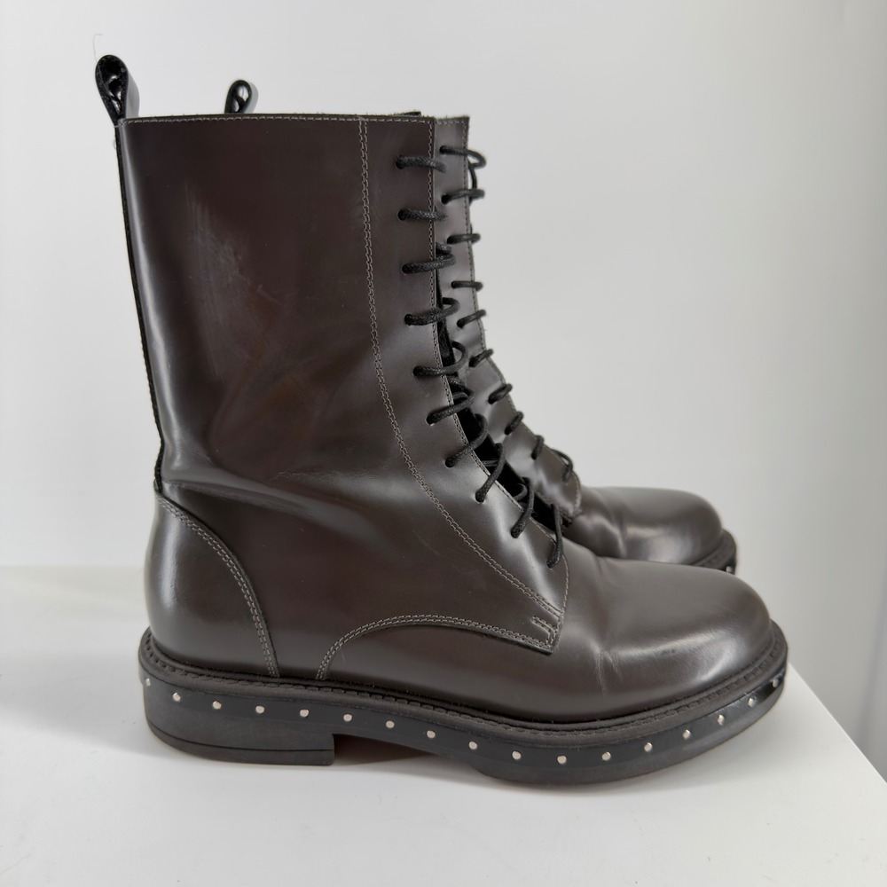 Barney's New York Taupe Lace Up Combat Boots Size 35
